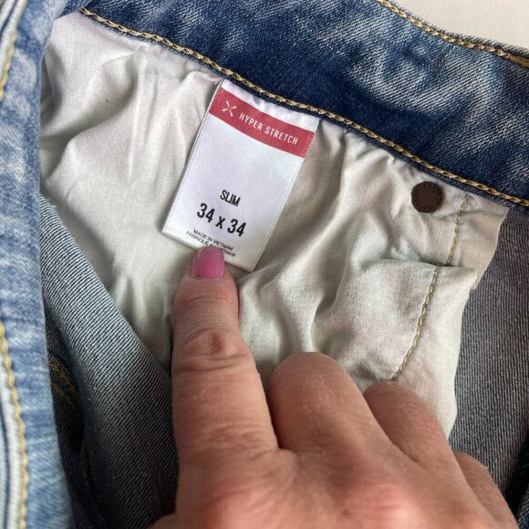 Express Hyper Stretch Slim Distressed Jeans Size 34X34 - Picture 9 of 9
